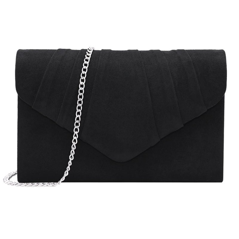 Milisente Clutch Purses For Women Suede Pleated Evening Bag Bridal Evening Clutch Bag (Black) - Image 1